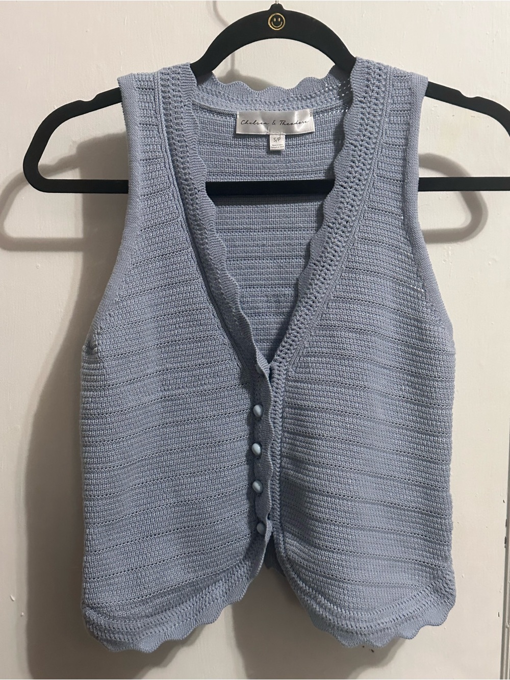 Chelsea & Theodore Pale Blue Knit Buttoned Vest